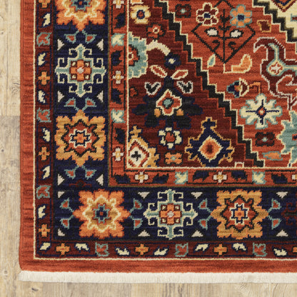 Lilihan Medallion Red/ Blue Oriental Cut Pile Rug