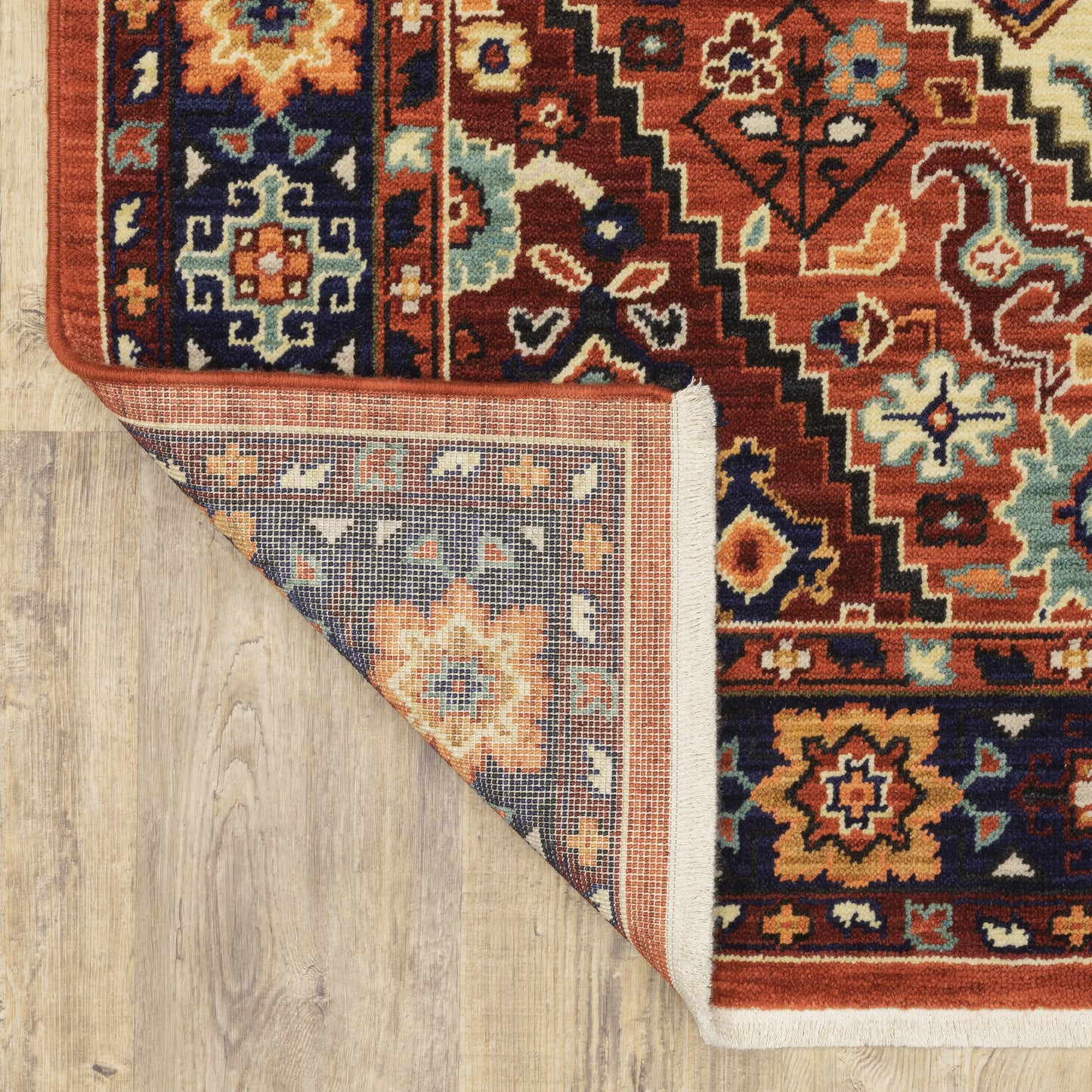 Lilihan Medallion Red/ Blue Oriental Cut Pile Rug