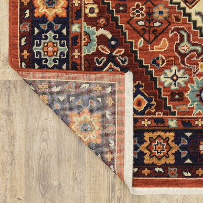 Lilihan Medallion Red/ Blue Oriental Cut Pile Rug