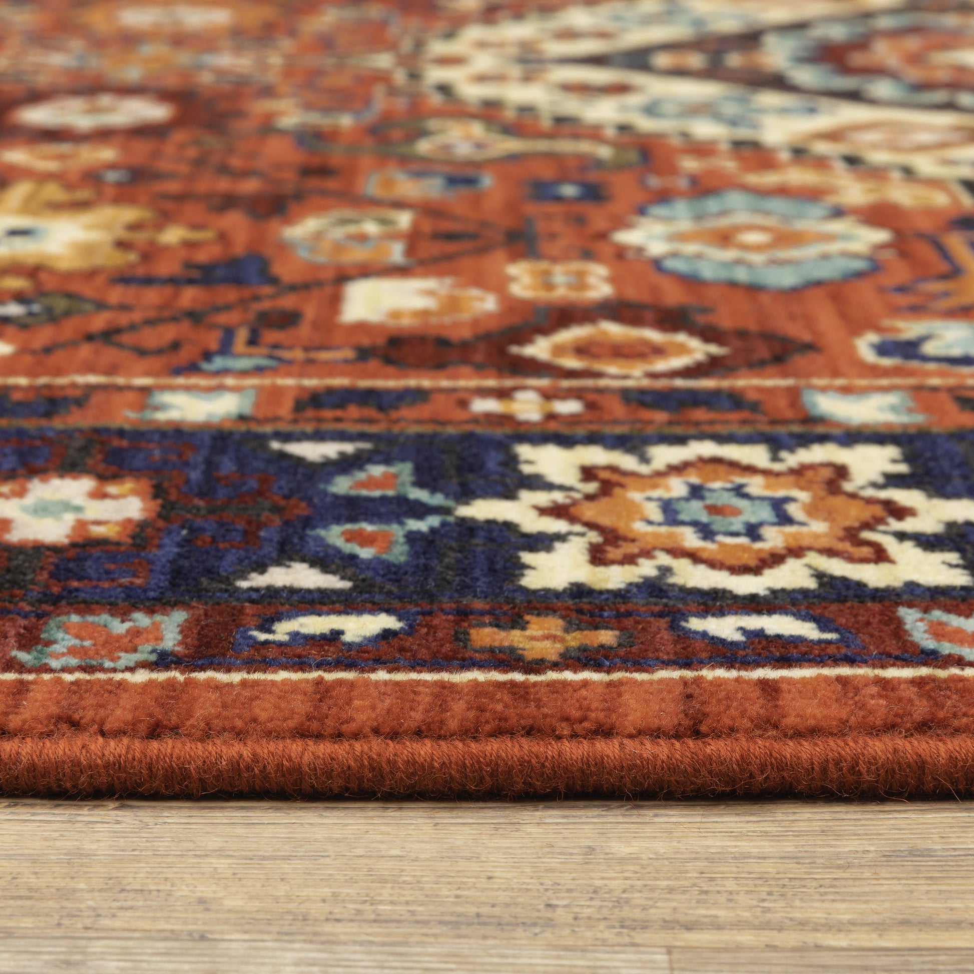 Lilihan Medallion Red/ Blue Oriental Cut Pile Rug