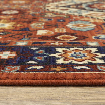 Lilihan Medallion Red/ Blue Oriental Cut Pile Rug
