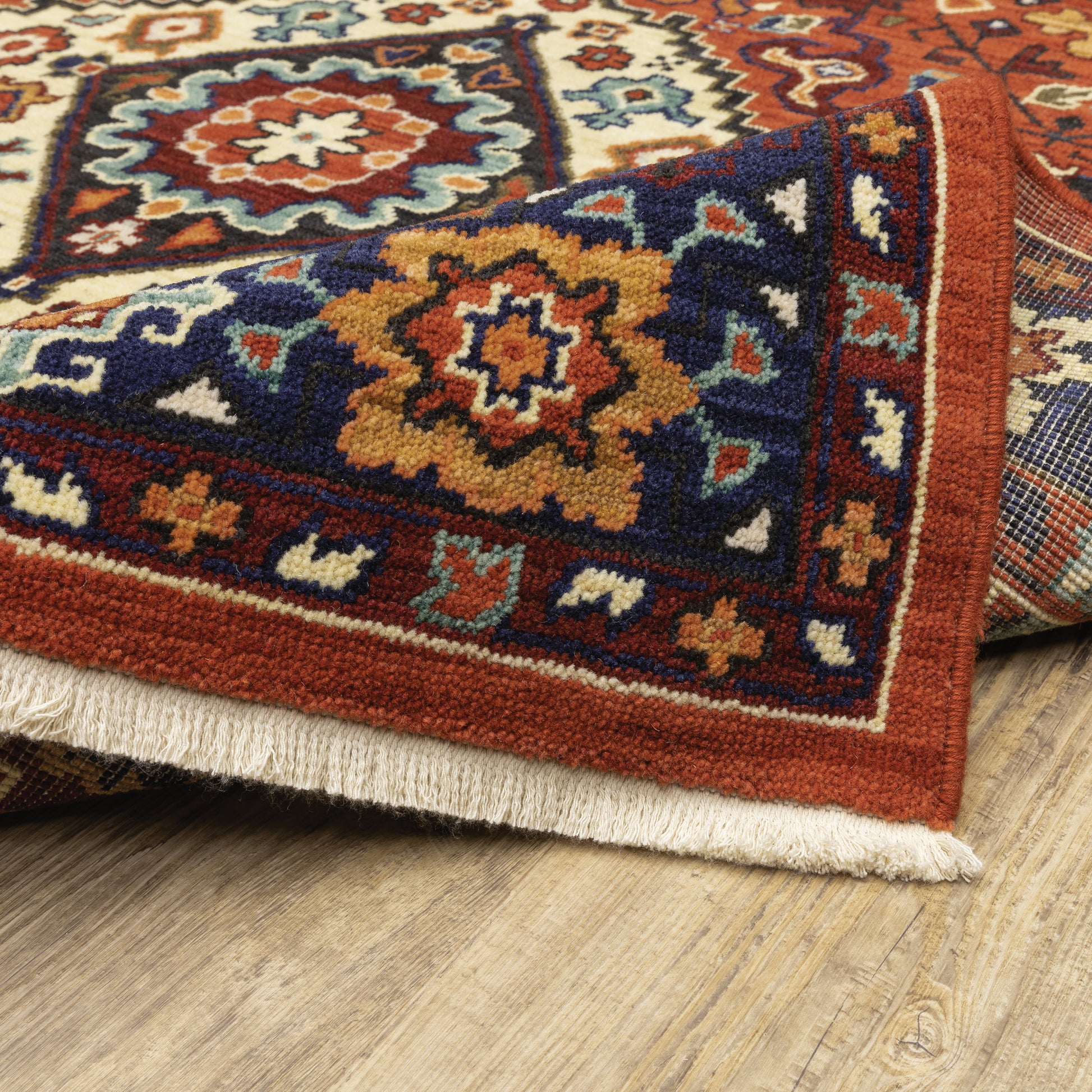 Lilihan Medallion Red/ Blue Oriental Cut Pile Rug