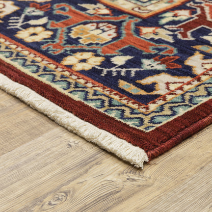 Lilihan Oriental Red/ Blue Cut Pile Rug