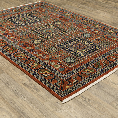 Lilihan Geometric Red/ Multi Oriental Cut Pile Rug