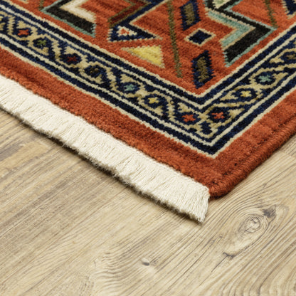 Lilihan Geometric Red/ Multi Oriental Cut Pile Rug