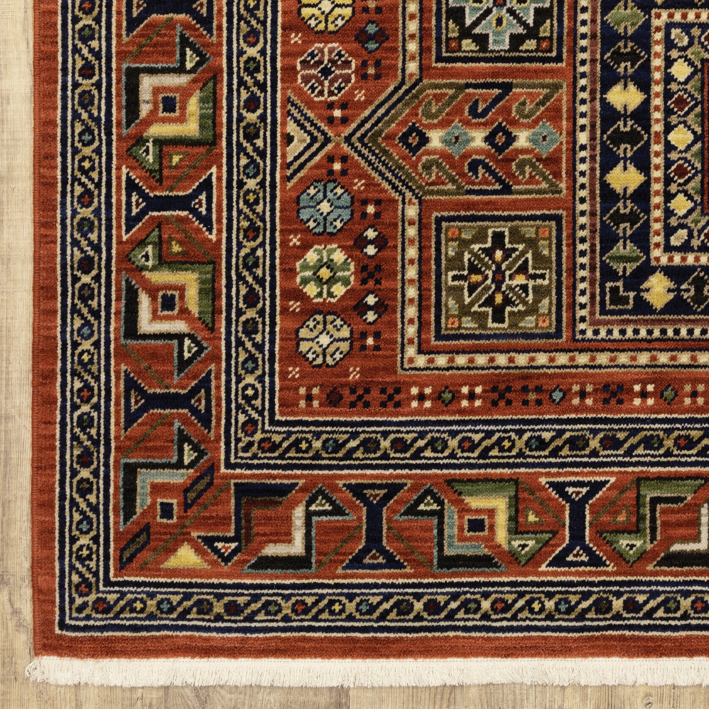 Lilihan Geometric Red/ Multi Oriental Cut Pile Rug