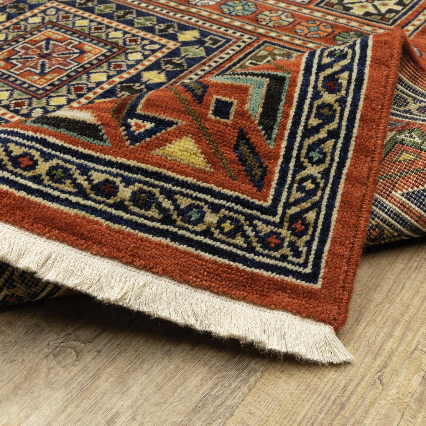 Lilihan Geometric Red/ Multi Oriental Cut Pile Rug