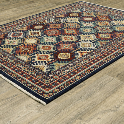 Lilihan Medallion Navy/ Multi Geometric Cut Pile Rug