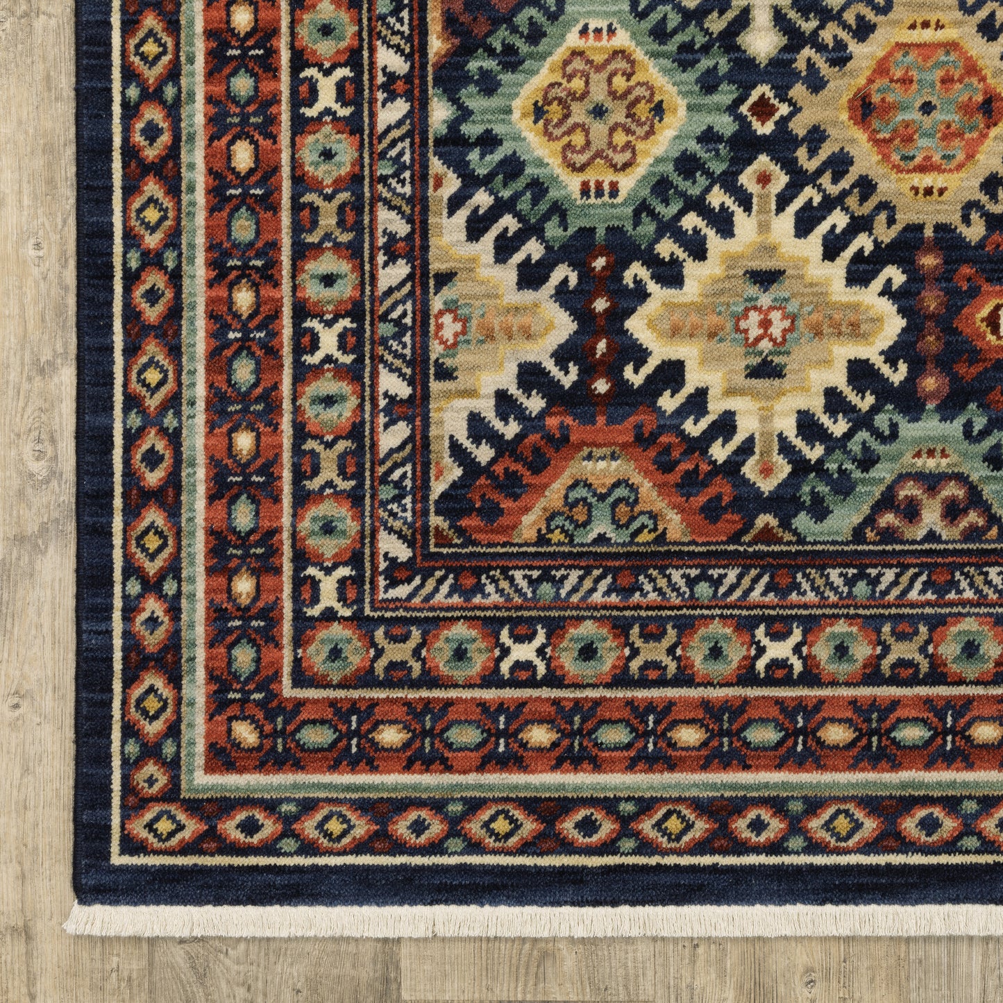 Lilihan Medallion Navy/ Multi Geometric Cut Pile Rug