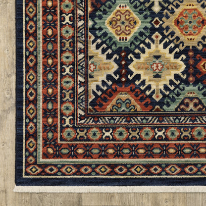 Lilihan Medallion Navy/ Multi Geometric Cut Pile Rug