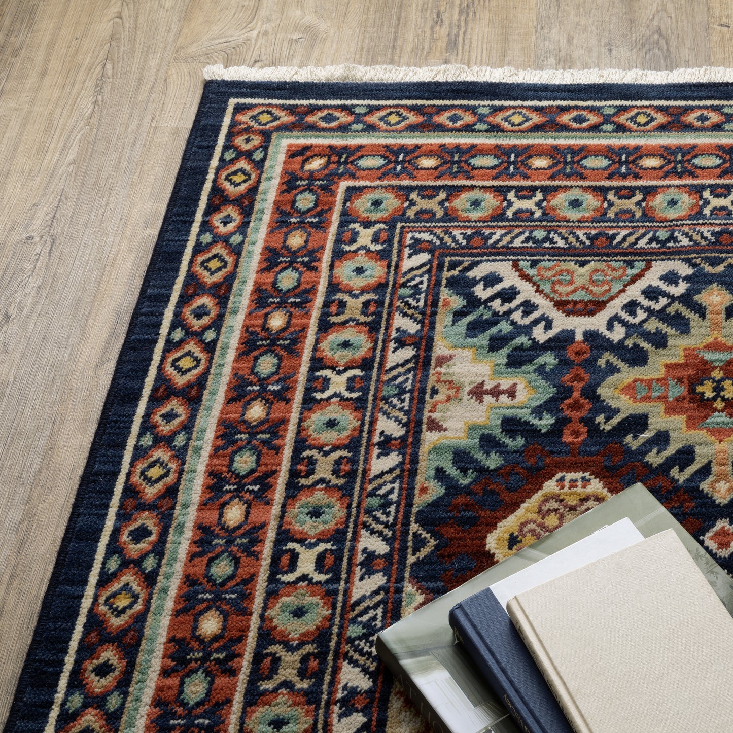 Lilihan Medallion Navy/ Multi Geometric Cut Pile Rug