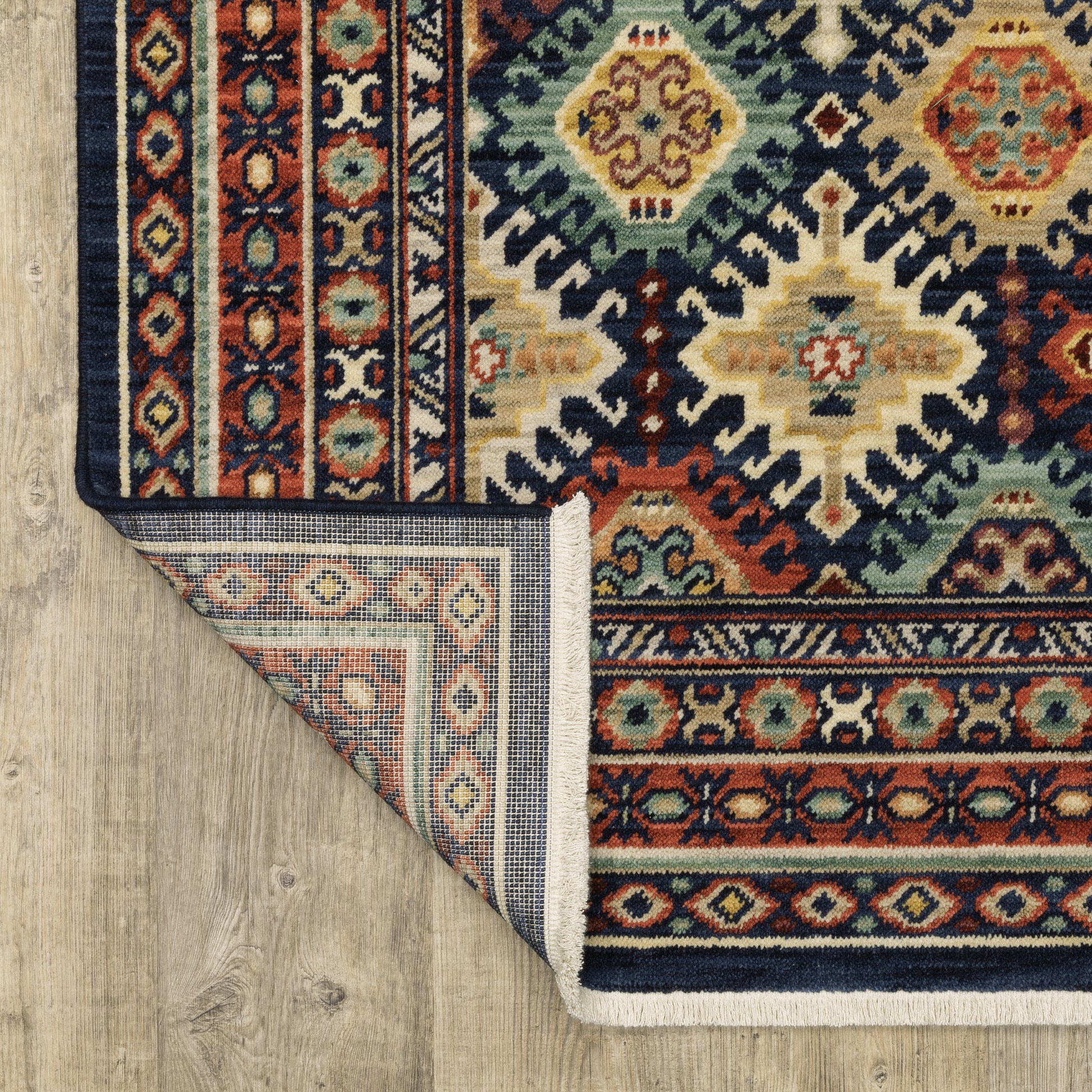 Lilihan Medallion Navy/ Multi Geometric Cut Pile Rug