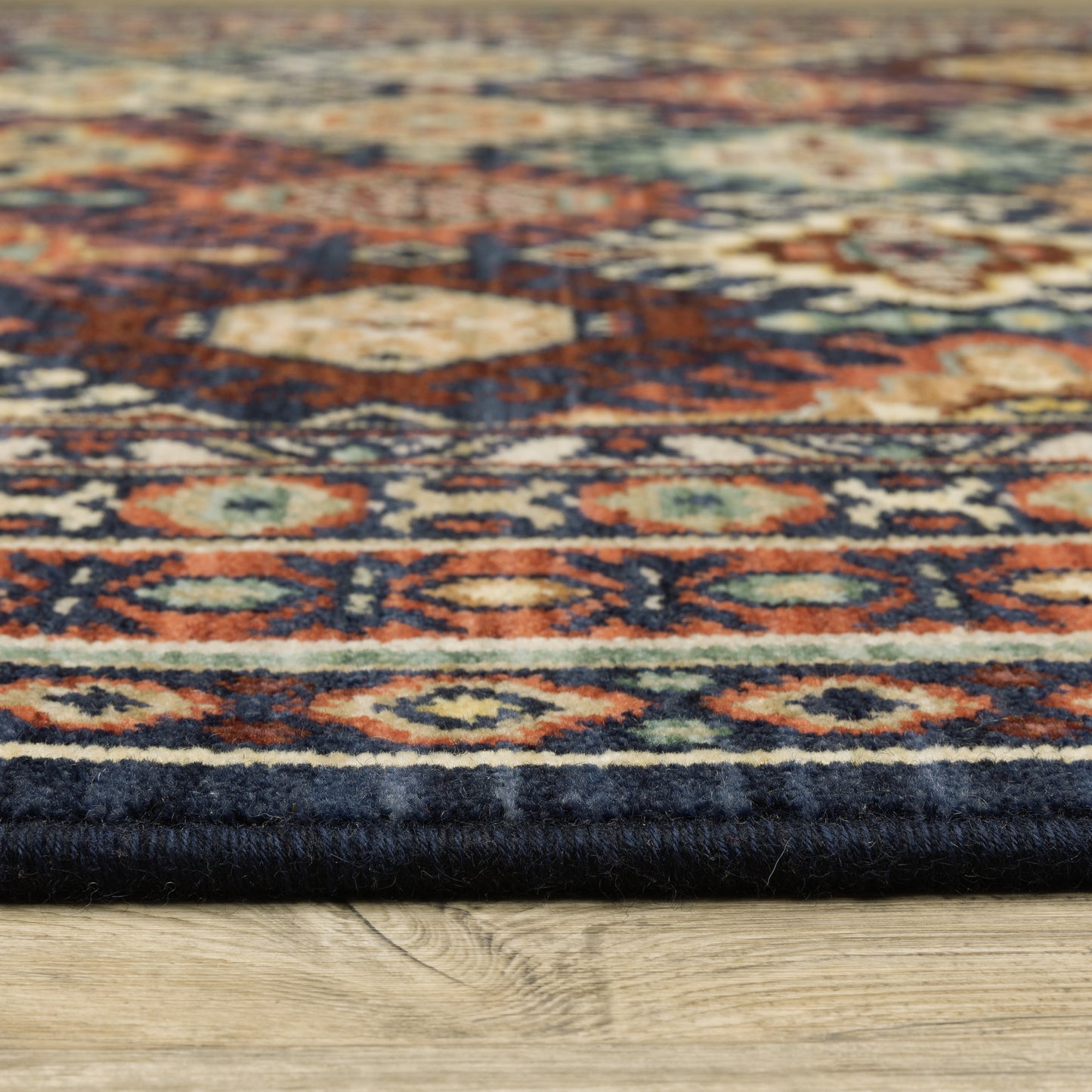 Lilihan Medallion Navy/ Multi Geometric Cut Pile Rug