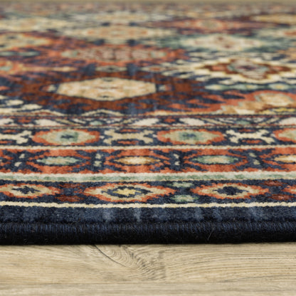 Lilihan Medallion Navy/ Multi Geometric Cut Pile Rug