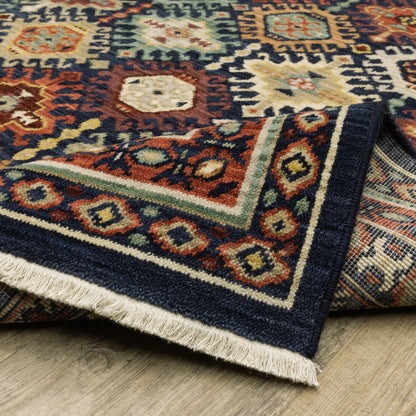Lilihan Medallion Navy/ Multi Geometric Cut Pile Rug