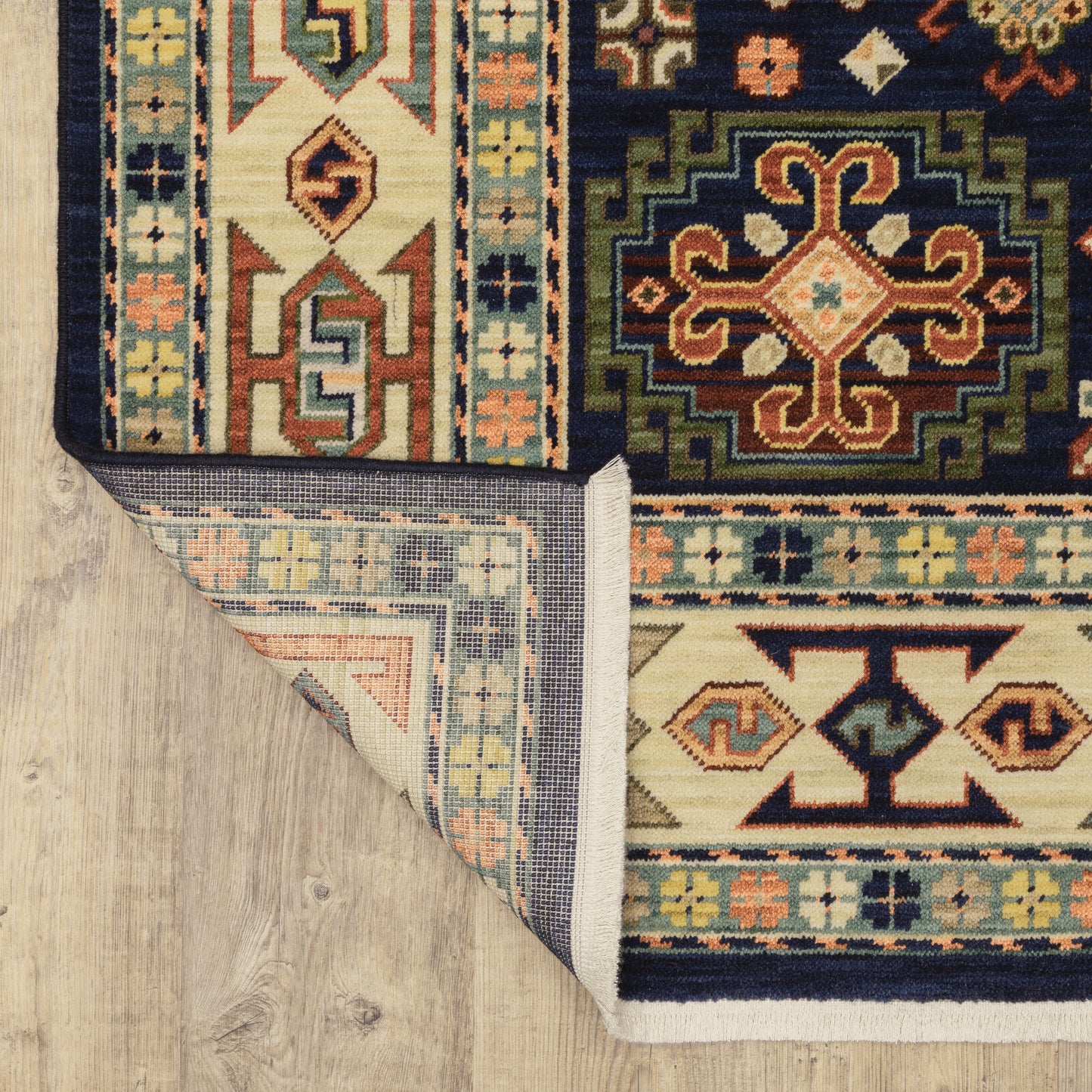 Lilihan Medallion Blue/ Ivory Oriental Cut Pile Rug