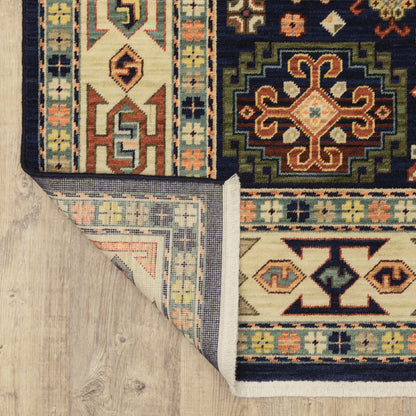 Lilihan Medallion Blue/ Ivory Oriental Cut Pile Rug
