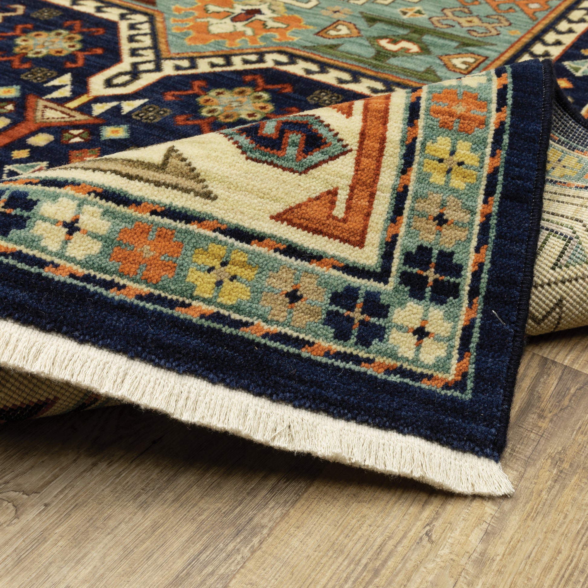 Lilihan Medallion Blue/ Ivory Oriental Cut Pile Rug