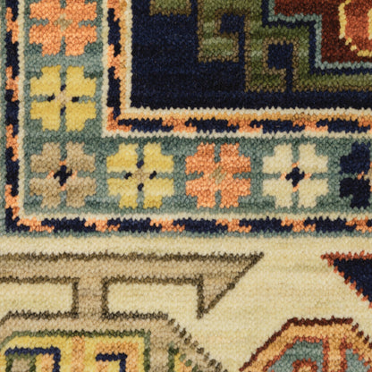 Lilihan Medallion Blue/ Ivory Oriental Cut Pile Rug
