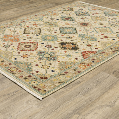 Lilihan Floral Beige/ Multi Oriental Cut Pile Rug