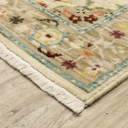Lilihan Floral Beige/ Multi Oriental Cut Pile Rug