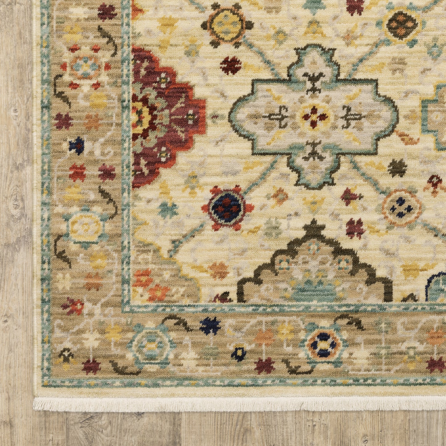 Lilihan Floral Beige/ Multi Oriental Cut Pile Rug
