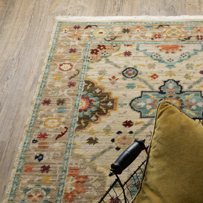 Lilihan Floral Beige/ Multi Oriental Cut Pile Rug