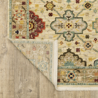 Lilihan Floral Beige/ Multi Oriental Cut Pile Rug