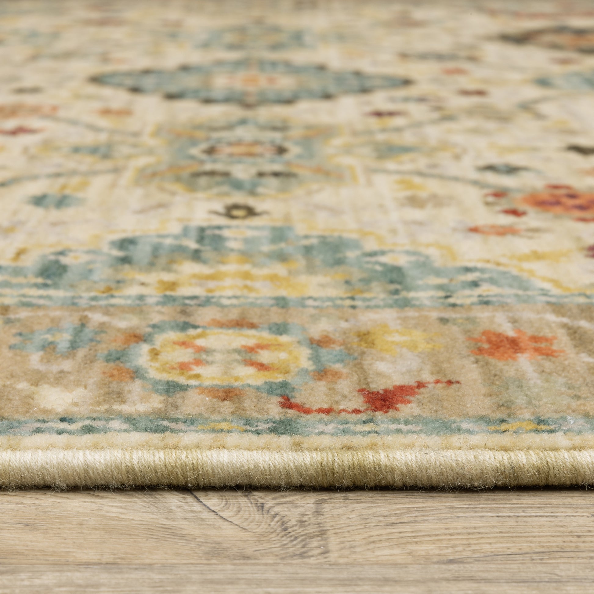 Lilihan Floral Beige/ Multi Oriental Cut Pile Rug