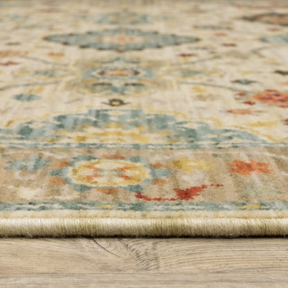 Lilihan Floral Beige/ Multi Oriental Cut Pile Rug
