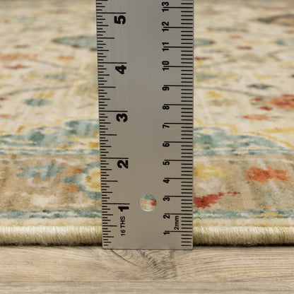 Lilihan Floral Beige/ Multi Oriental Cut Pile Rug