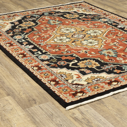 Lilihan Medallion Black/ Red Oriental Cut Pile Rug
