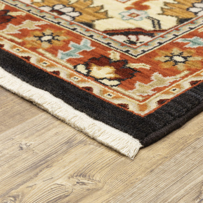 Lilihan Medallion Black/ Red Oriental Cut Pile Rug