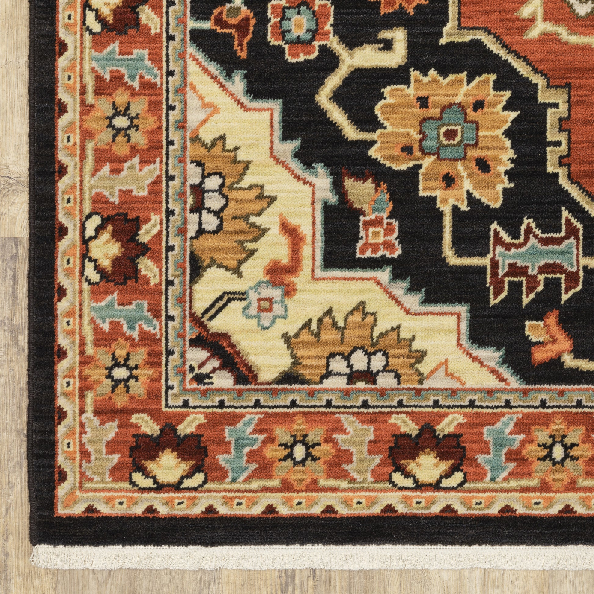 Lilihan Medallion Black/ Red Oriental Cut Pile Rug
