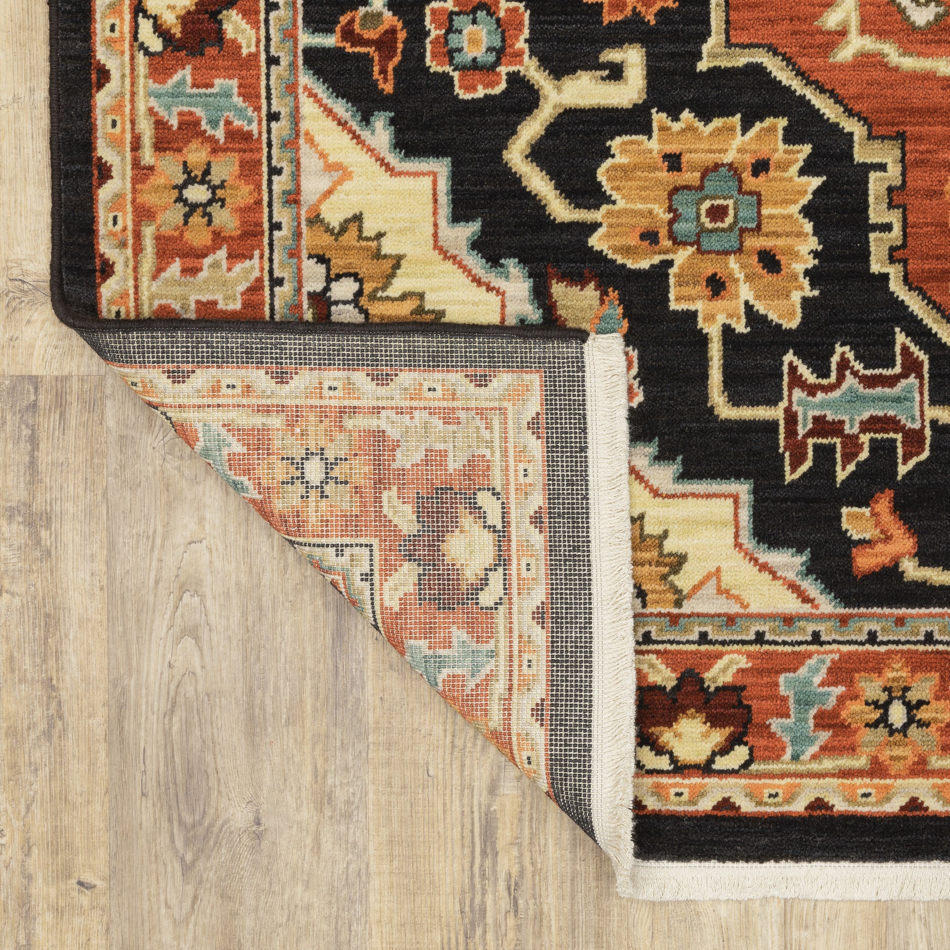 Lilihan Medallion Black/ Red Oriental Cut Pile Rug