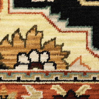 Lilihan Medallion Black/ Red Oriental Cut Pile Rug