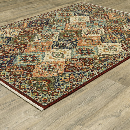 Lilihan Trefoil Red/ Multi Oriental Cut Pile Rug