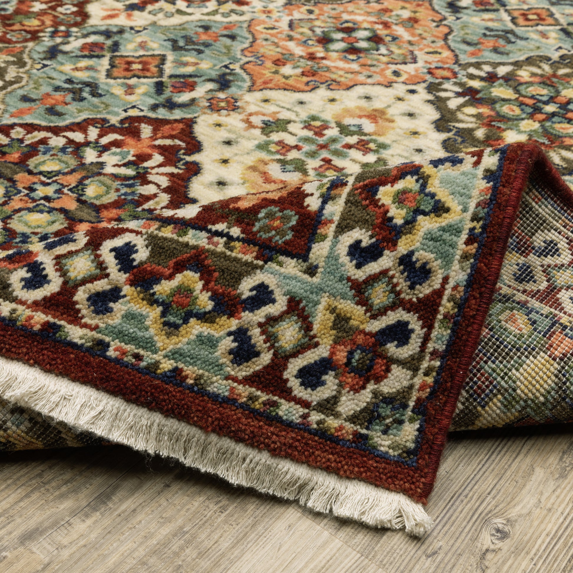 Lilihan Trefoil Red/ Multi Oriental Cut Pile Rug