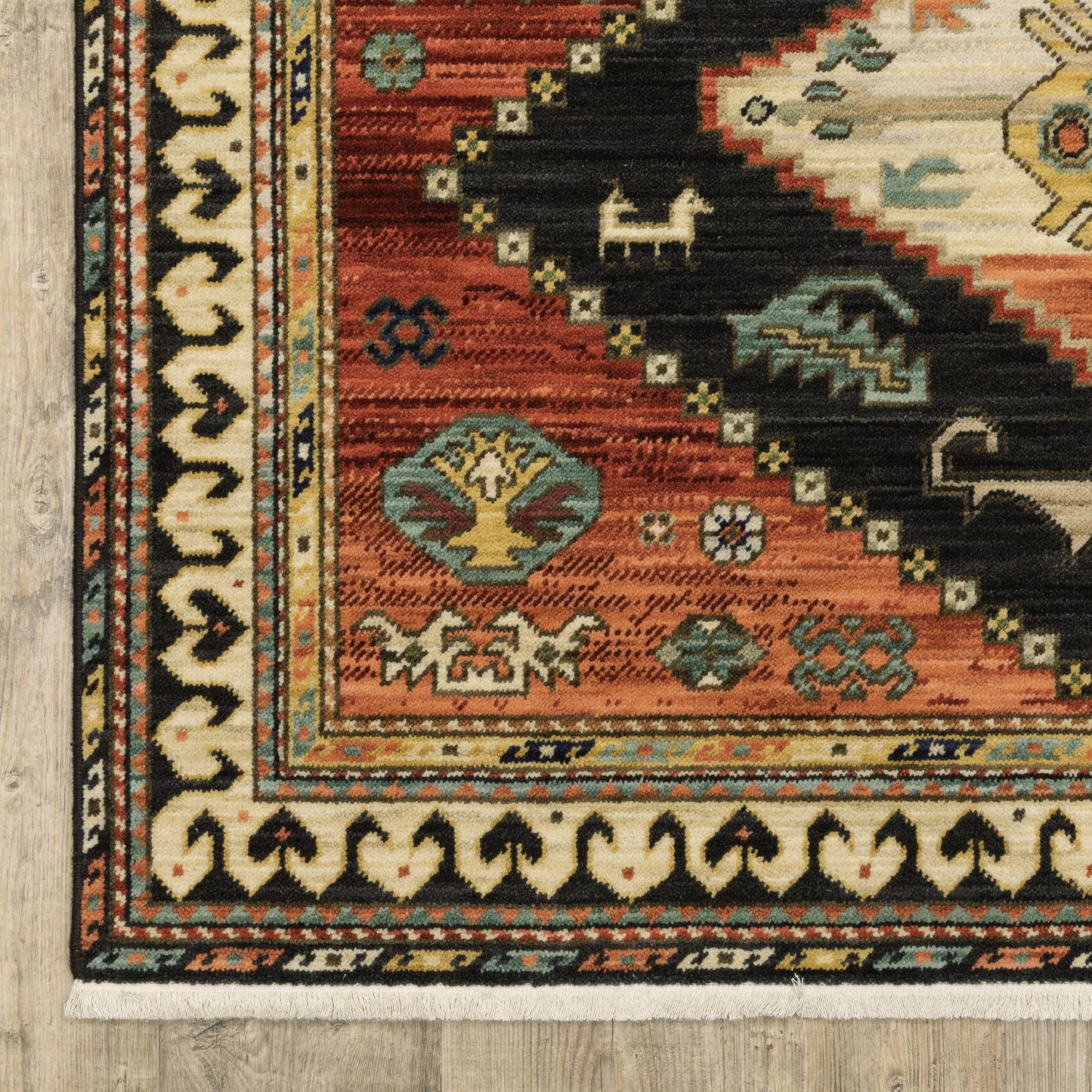 Lilihan Medallion Navy/ Multi Oriental Cut Pile Rug