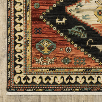 Lilihan Medallion Navy/ Multi Oriental Cut Pile Rug