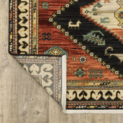 Lilihan Medallion Navy/ Multi Oriental Cut Pile Rug