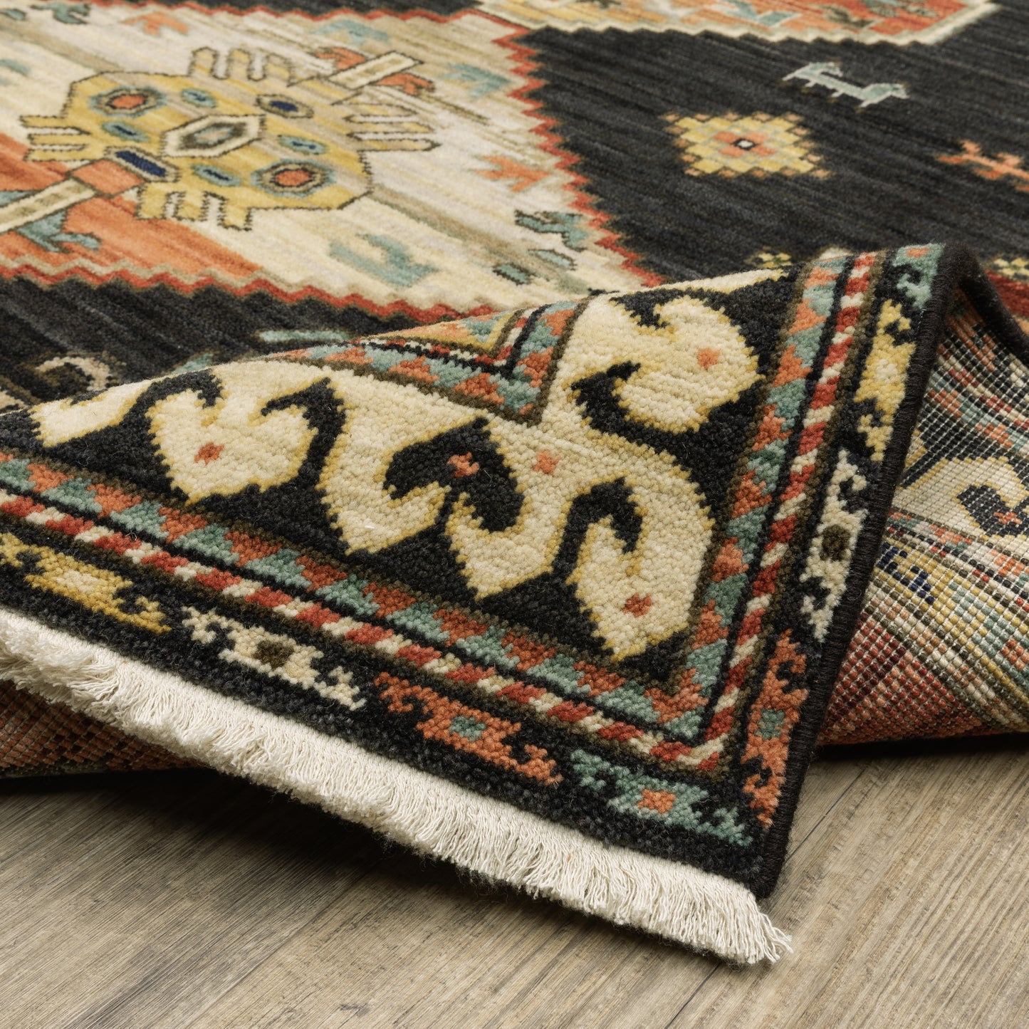 Lilihan Medallion Navy/ Multi Oriental Cut Pile Rug