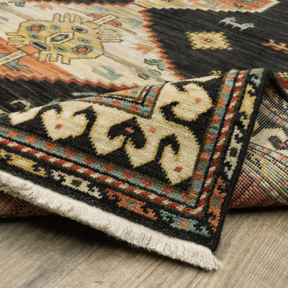 Lilihan Medallion Navy/ Multi Oriental Cut Pile Rug