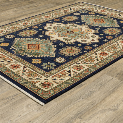 Lilihan Medallion Navy/ Multi Oriental Cut Pile Rug