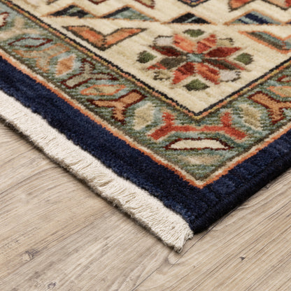 Lilihan Medallion Navy/ Multi Oriental Cut Pile Rug