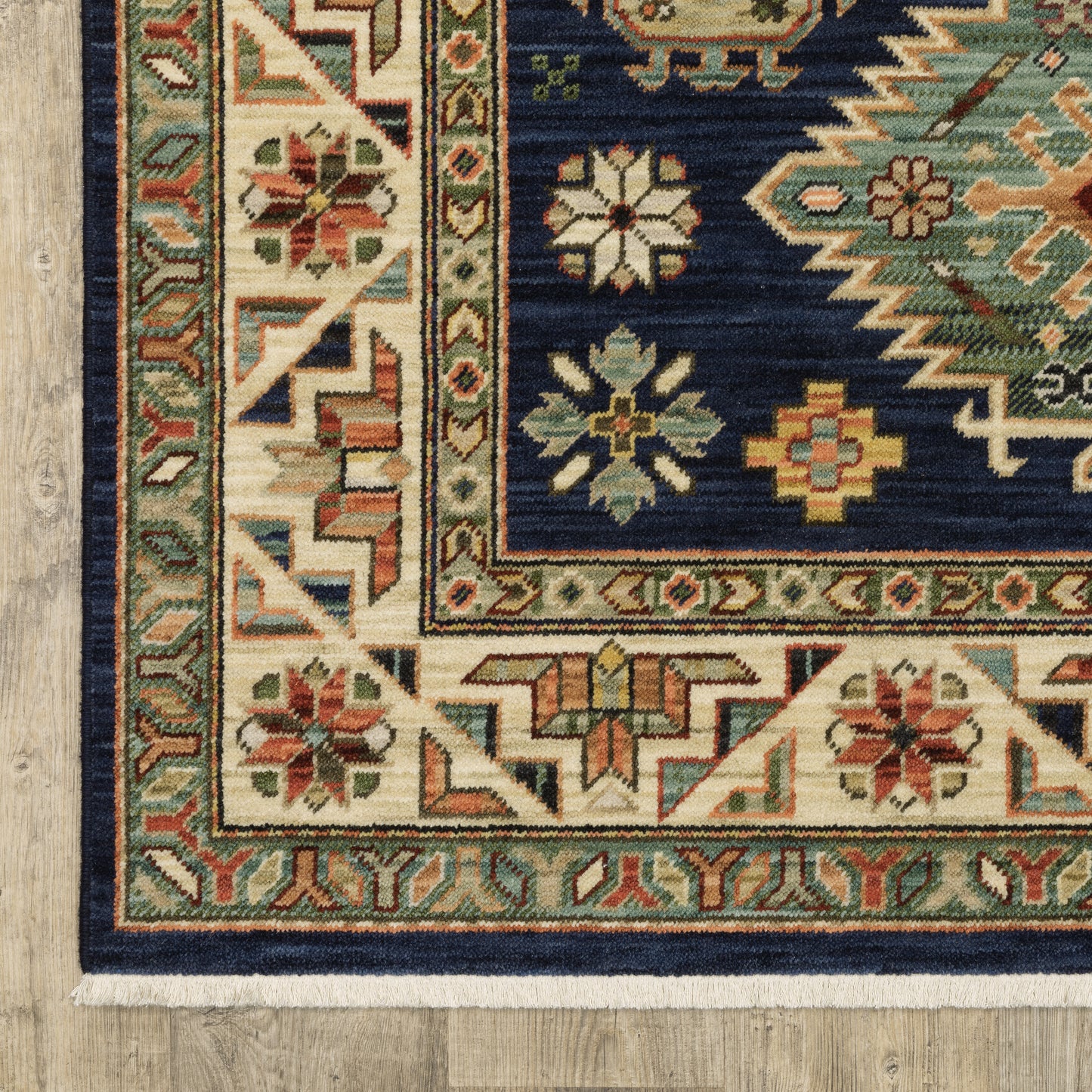 Lilihan Medallion Navy/ Multi Oriental Cut Pile Rug
