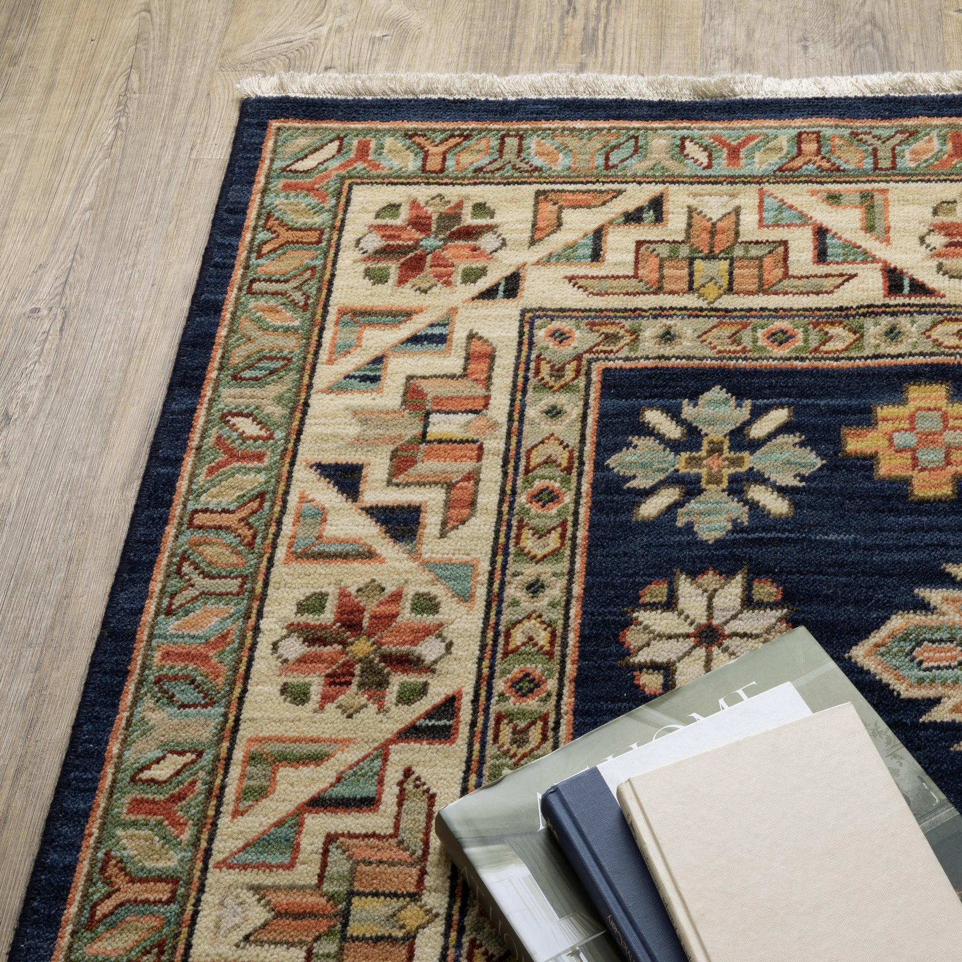 Lilihan Medallion Navy/ Multi Oriental Cut Pile Rug