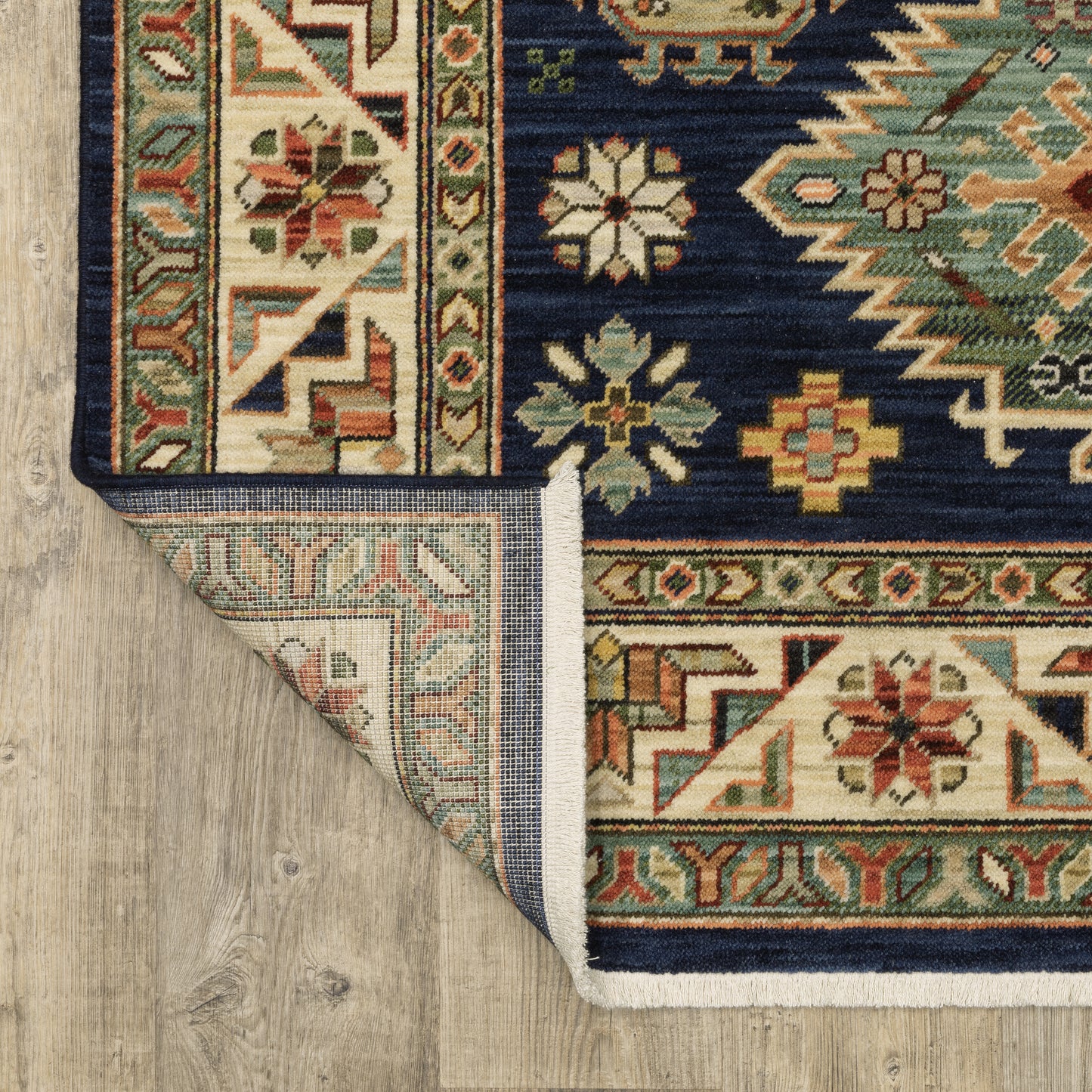 Lilihan Medallion Navy/ Multi Oriental Cut Pile Rug