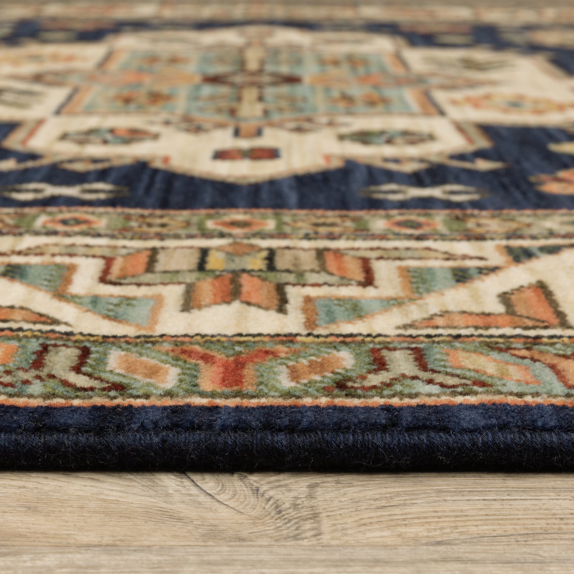Lilihan Medallion Navy/ Multi Oriental Cut Pile Rug
