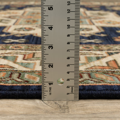 Lilihan Medallion Navy/ Multi Oriental Cut Pile Rug